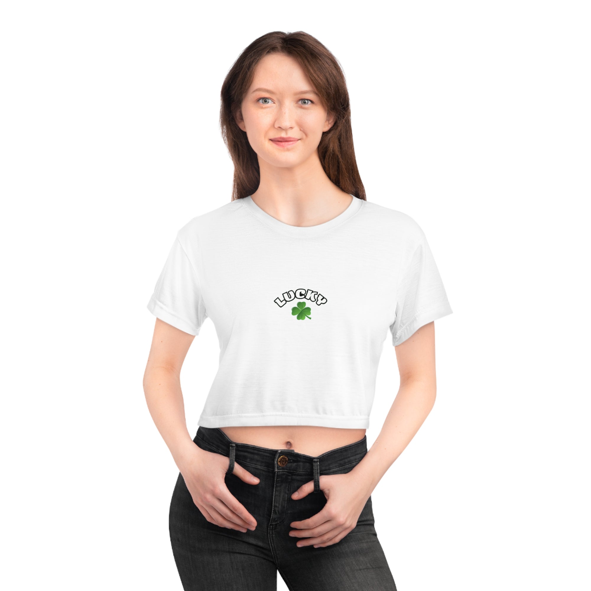 Lucky Clover Crop Tee - Feel Good Vibe for St. Patrick's Day, Casual Wear, Lucky Charm, Gift for Friends and Family, Trendy Tee